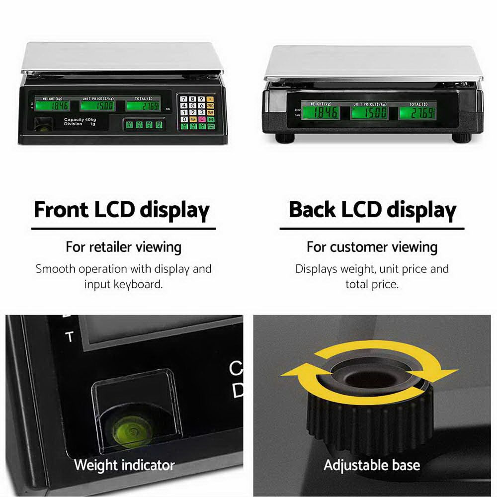 Emajin Scales Digital Kitchen 40KG Weighing Scales Platform Scales Black LCD