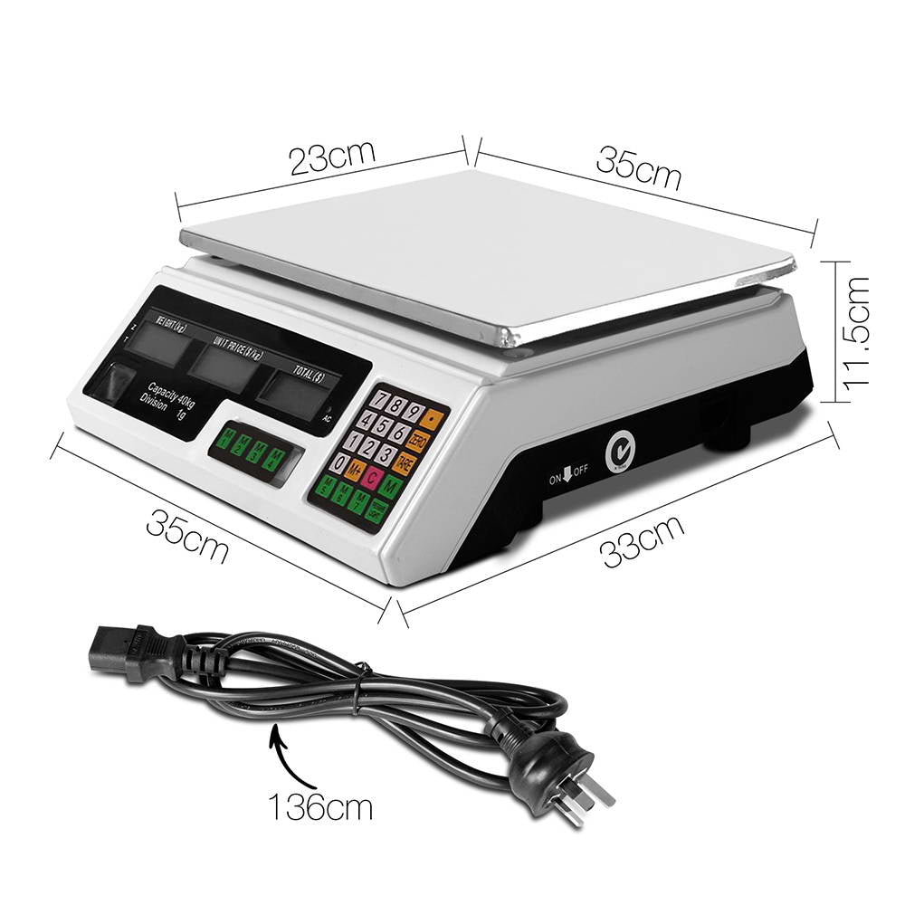 Emajin Scales Digital Kitchen 40KG Weighing Scales Platform Scales White LCD Tristar Online