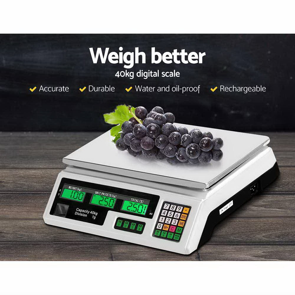 Emajin Scales Digital Kitchen 40KG Weighing Scales Platform Scales White LCD Tristar Online