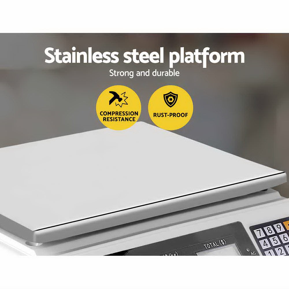 Emajin Scales Digital Kitchen 40KG Weighing Scales Platform Scales White LCD Tristar Online