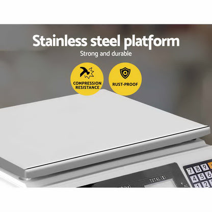 Emajin Scales Digital Kitchen 40KG Weighing Scales Platform Scales White LCD Tristar Online