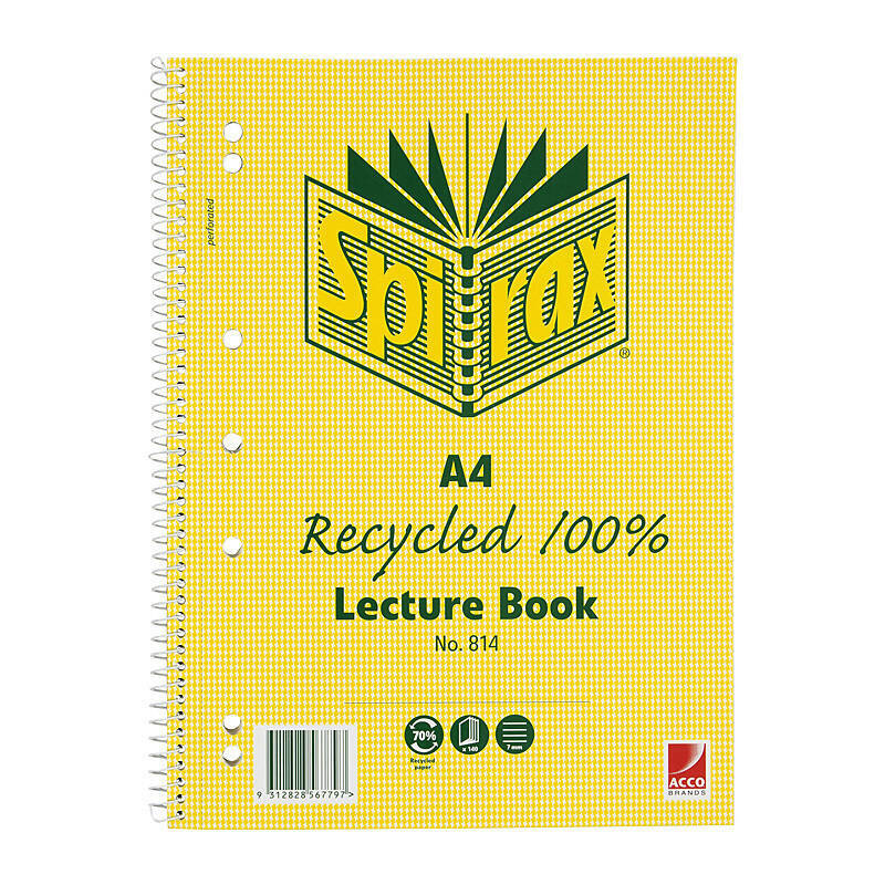 Spirax 814 Recy Lect Bk A4 Pk5 Spirax