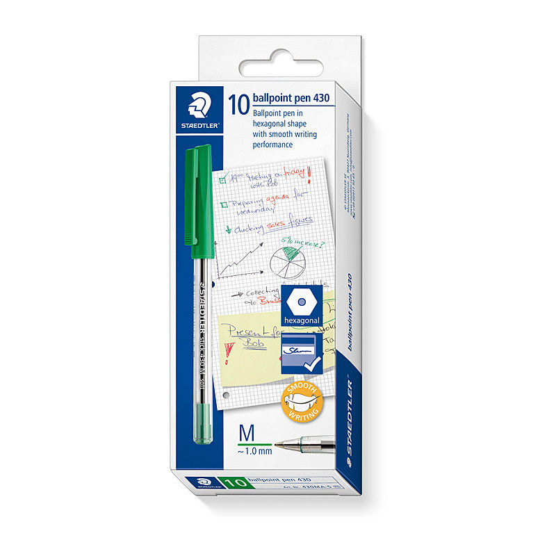 Staed Ballpoint430 M Grn Bx10 Staedtler