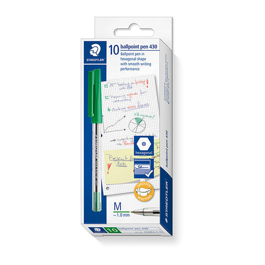 Staed Ballpoint430 M Grn Bx10 Staedtler