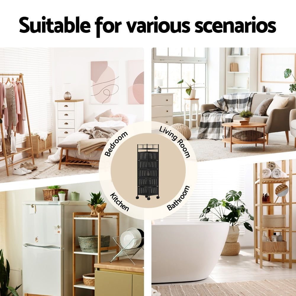 Artiss Storage Trolley Kitchen Cart 5 Tiers Storage Rack Black Tristar Online