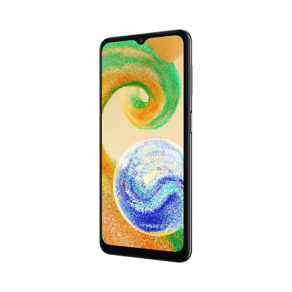 Samsung Galaxy A04s black displayed showing full front display