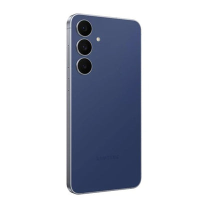 Slight tilt of Galaxy S25 FE Navy showing display and side frame