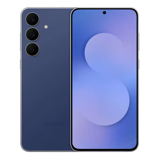 Navy Samsung Galaxy S25 FE shown front view with full display visible