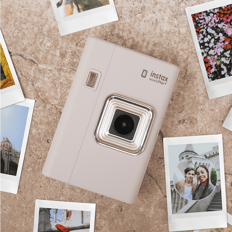 Fujifilm Instax Mini LiPlay+ Instant Camera Bundle - Sand Beige with Case & 10x Soft Glitter Film Fujifilm