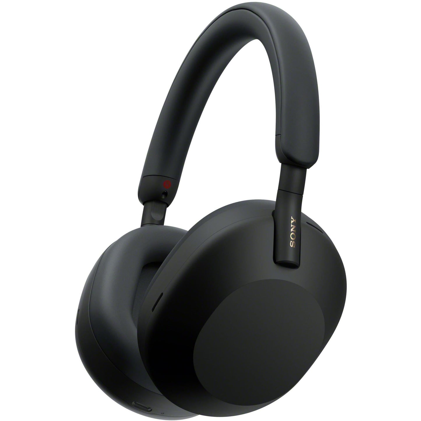 Black Sony WH-1000XM5 headphones shown front view with earcups and headband