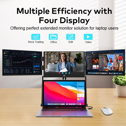 Trion Quad Monitor 15.6" Portable T Shape Laptop Screen Extender, Triple Full HD IPS 1920x1080, USB-C and Thunderbolt Compatible, for Remote Work, Trading, and Multitasking