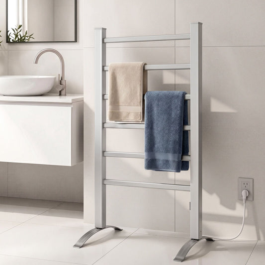 Devanti Electric Heated Towel Rail Rack 6 Bars Freestanding Clothes Dry Warmer