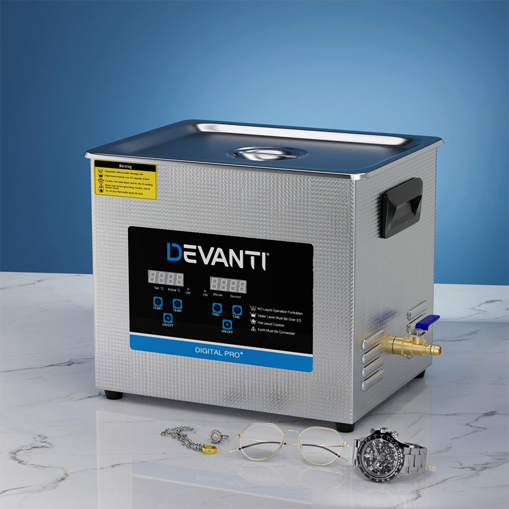 Devanti 10L Ultrasonic Cleaner Heater Cleaning Machine Timer Industrial 240W Tristar Online