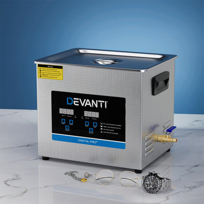 Devanti 10L Ultrasonic Cleaner Heater Cleaning Machine Timer Industrial 240W Tristar Online