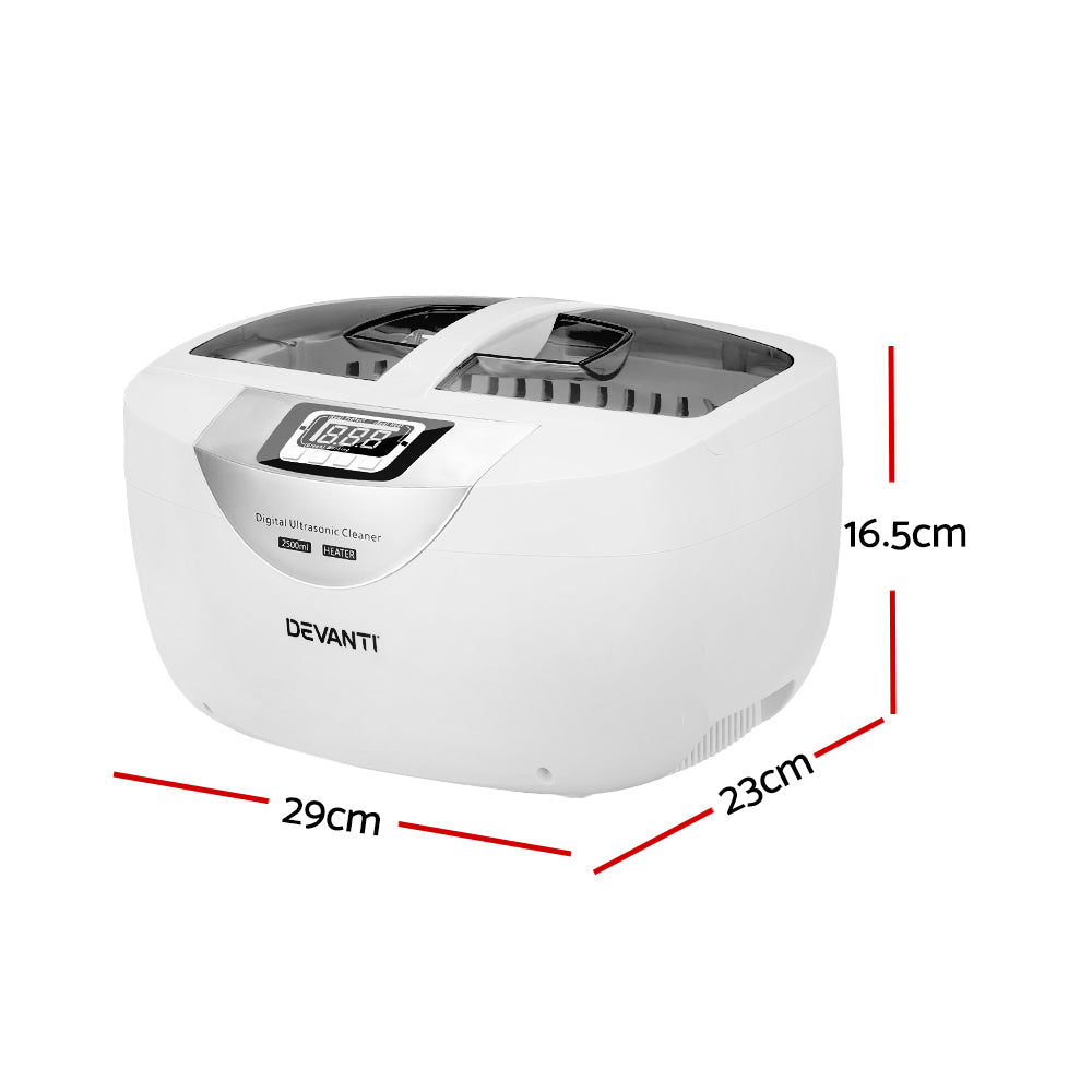 Devanti 2500ml Ultrasonic Cleaner Heater Jewellery Glasses Cleaning Machine 70W Tristar Online