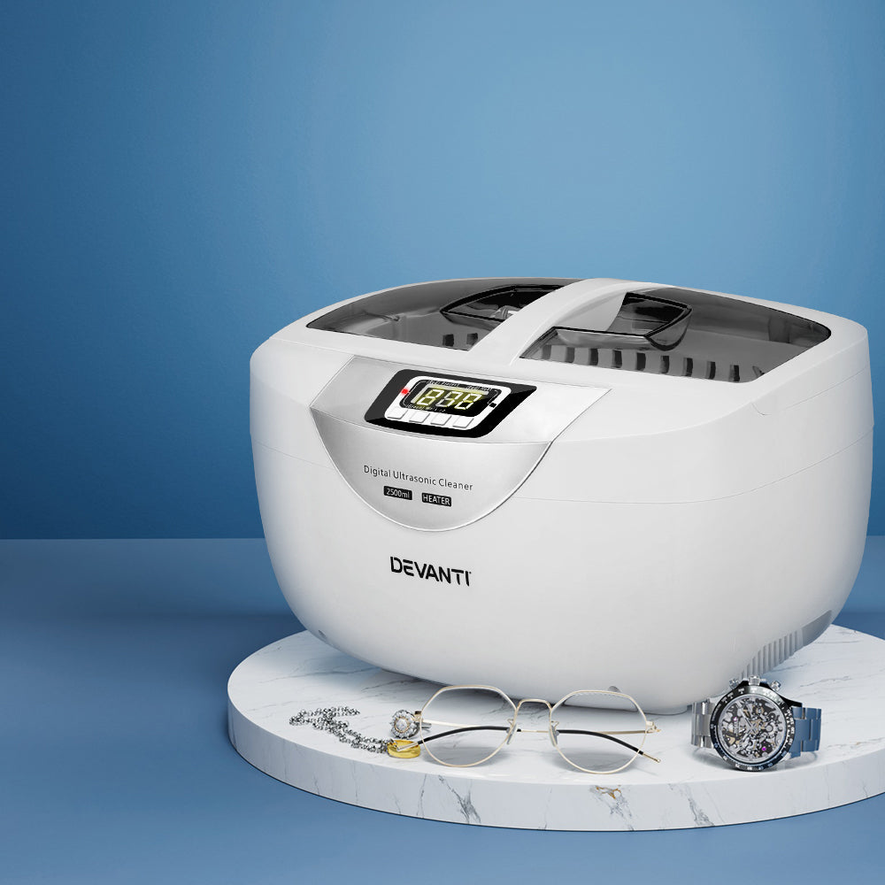 Devanti 2500ml Ultrasonic Cleaner Heater Jewellery Glasses Cleaning Machine 70W Tristar Online