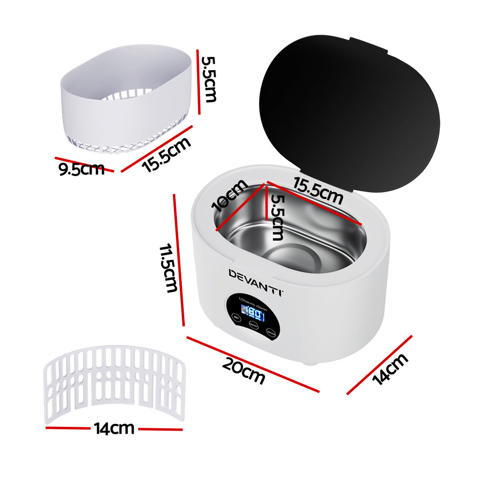 Devanti 600ml Ultrasonic Cleaner Timer Jewellery Glasses Cleaning Machine Degas Tristar Online