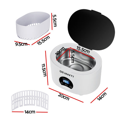 Devanti 600ml Ultrasonic Cleaner Timer Jewellery Glasses Cleaning Machine Degas Tristar Online