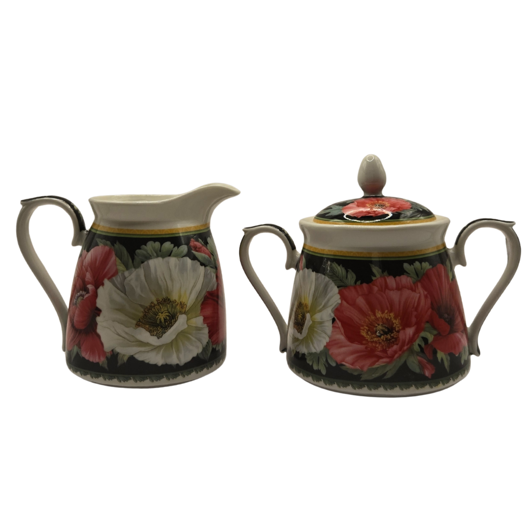 Poppies-on-Black Fine Bone China Milk & Sugar Bowls (Set of 2) Tristar Online