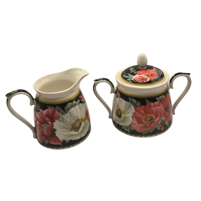 Poppies-on-Black Fine Bone China Milk & Sugar Bowls (Set of 2) Tristar Online