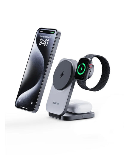 Aukey MagFusion Z Qi2 3-in-1 Foldable Magnetic Fast Wireless Charging Station (LC-MC312) Tristar Online