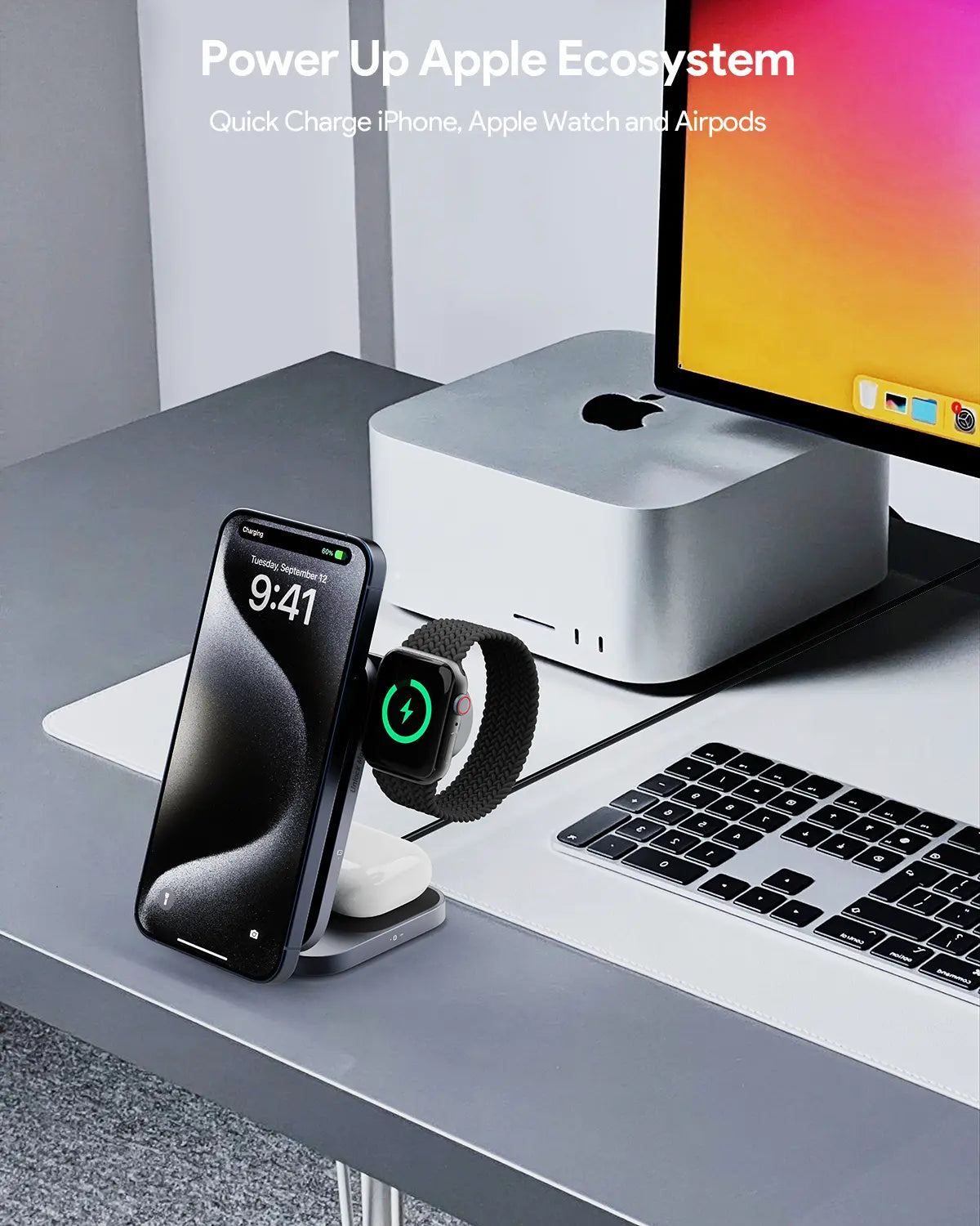 Aukey MagFusion Z Qi2 3-in-1 Foldable Magnetic Fast Wireless Charging Station (LC-MC312) Tristar Online