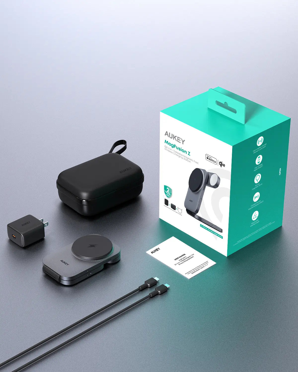 Aukey MagFusion Z Qi2 3-in-1 Foldable Magnetic Fast Wireless Charging Station (LC-MC312) Tristar Online