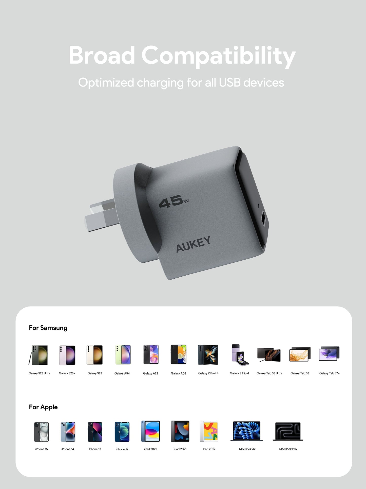 Aukey Comet 45W PD Fast Wall Charger GaN USB-C (PA-C2) Tristar Online