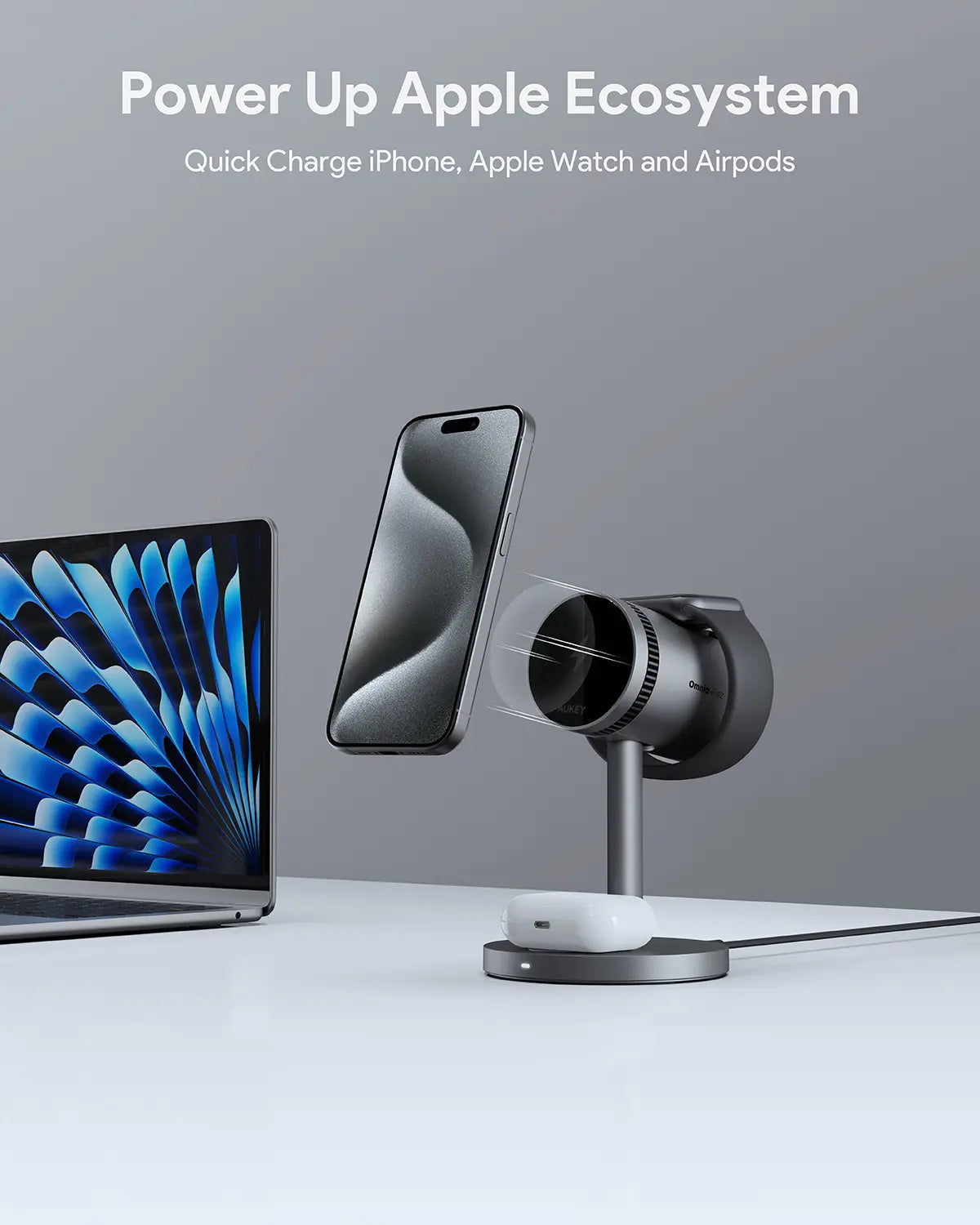 Aukey MagFusion 3-in-1 Pro Qi2 Magnetic Fast Wireless Charging Station with Active Cooling (LC-MC311A) Tristar Online