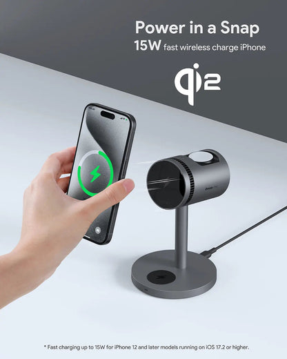 Aukey MagFusion 3-in-1 Pro Qi2 Magnetic Fast Wireless Charging Station with Active Cooling (LC-MC311A) Tristar Online