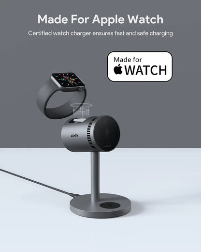 Aukey MagFusion 3-in-1 Pro Qi2 Magnetic Fast Wireless Charging Station with Active Cooling (LC-MC311A) Tristar Online