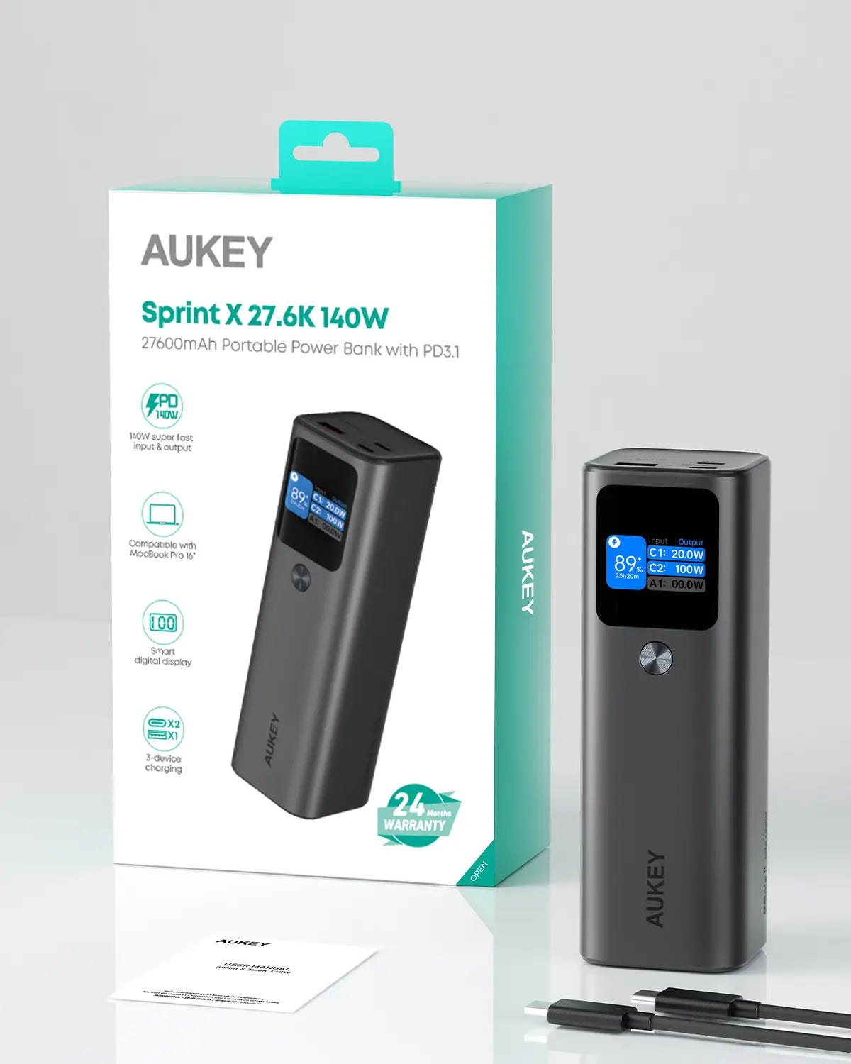 Aukey Sprint X 27.6K 140W 27,600mAh Portable Power Bank with PD3.1 (PB-Y45) Tristar Online