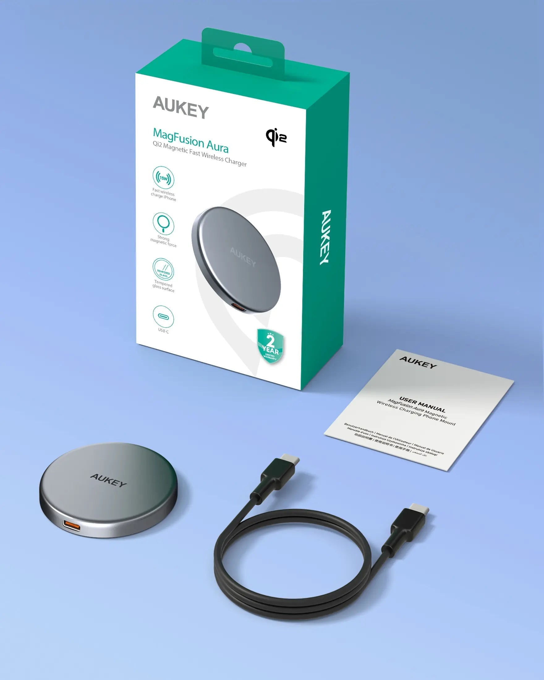 Aukey Magfusion Aura Qi2 Magnetic Fast Wireless Charger (LC-MC10) Tristar Online