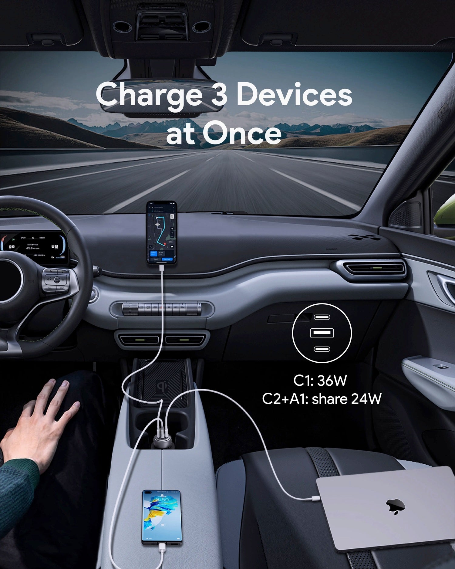 Aukey Pathfinder Mix 3 100W Fast Charging Car Charger 100W (CC-P3) Tristar Online
