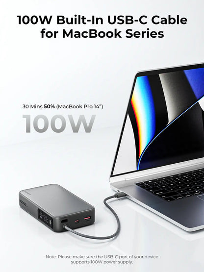 Aukey Spark Sling 20000 Compact Fast Charging Power Bank with Built-in USB-C Cable (PB-Y48) Tristar Online