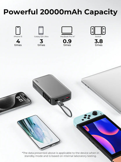 Aukey Spark Sling 20000 Compact Fast Charging Power Bank with Built-in USB-C Cable (PB-Y48) Tristar Online