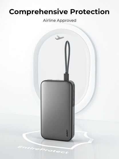Aukey Spark Sling 20000 Compact Fast Charging Power Bank with Built-in USB-C Cable (PB-Y48) Tristar Online