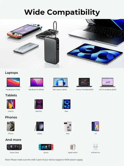 Aukey Spark Sling 20000 Compact Fast Charging Power Bank with Built-in USB-C Cable (PB-Y48) Tristar Online