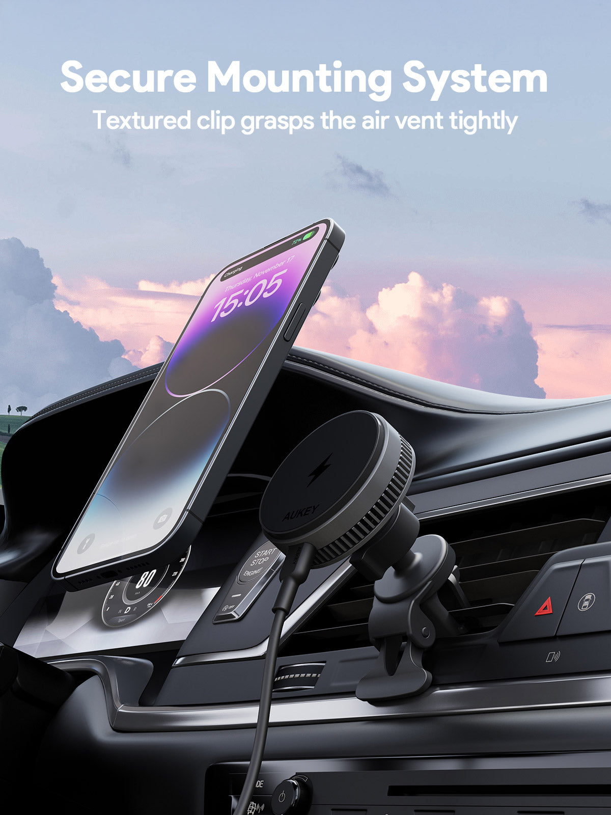 Aukey MagFusion Dash Pro Qi2 Magnetic Fast Wireless Charging Phone Mount with Active Cooling (HD-MC13A) Tristar Online