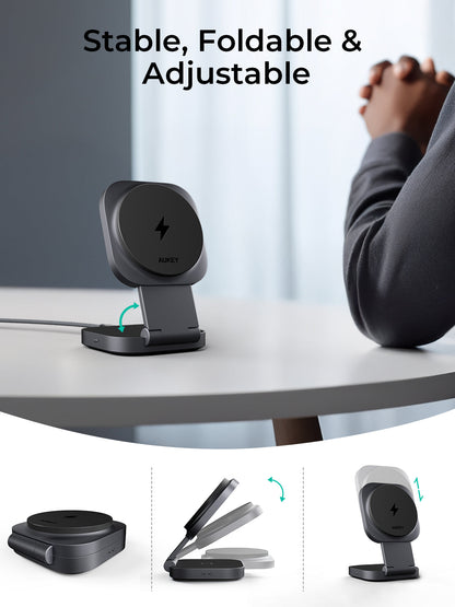 Aukey MagFusion L Qi2 Foldable 2 In 1 Magnetic Wireless Charger (LC-MC211) Tristar Online