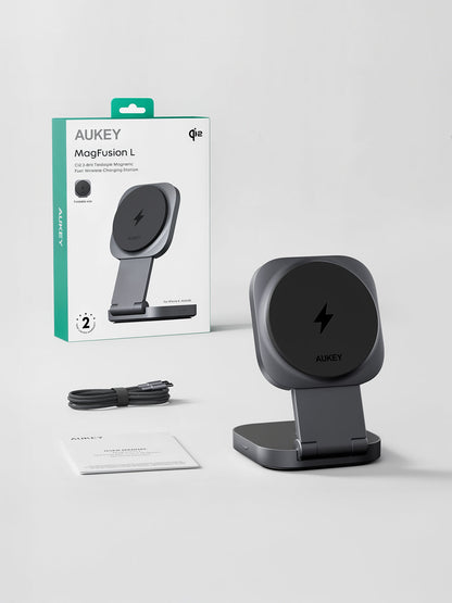 Aukey MagFusion L Qi2 Foldable 2 In 1 Magnetic Wireless Charger (LC-MC211) Tristar Online