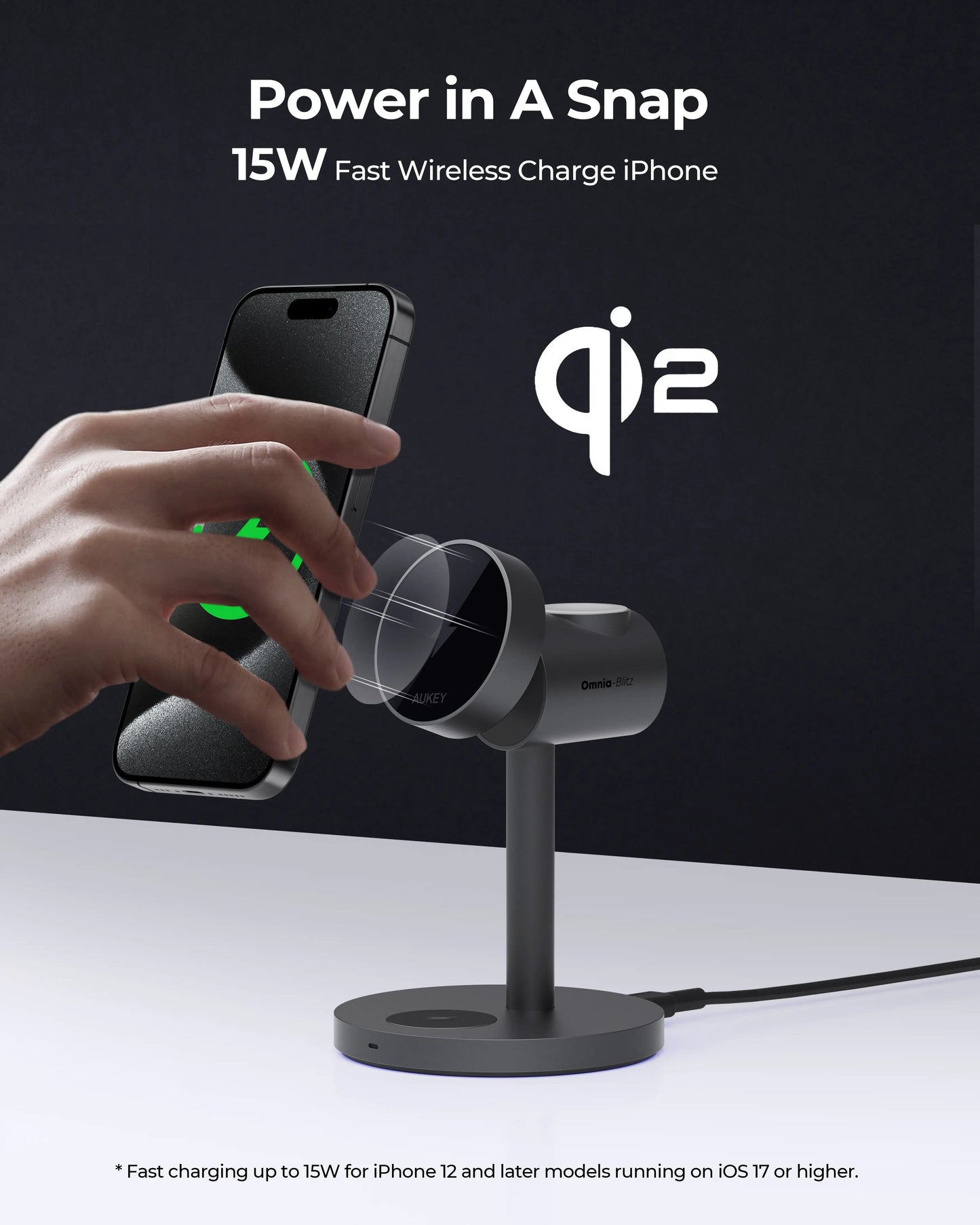 Aukey MagFusion 3-in-1 Qi2 Magnetic Fast Wireless Charging Station (LC-MC311) Tristar Online