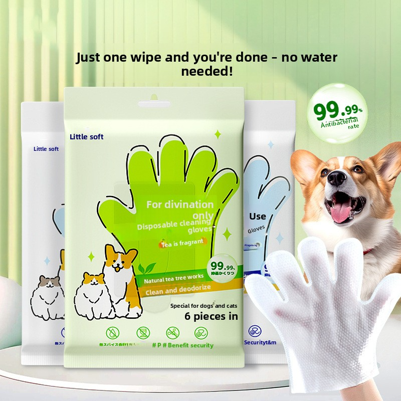 Pet wash-free cleaning gloves for dog bathing and deodorizing, cat dry cleaning wet wipes supplies, two packs. Tristar Online