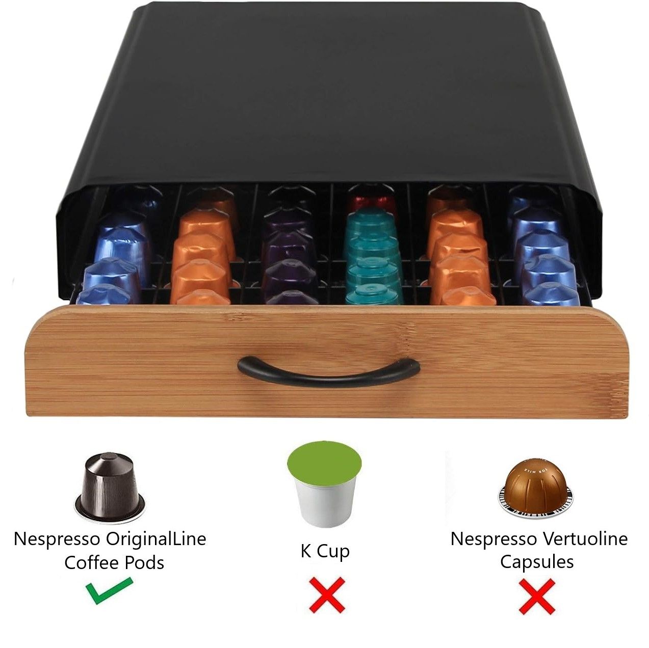 CARLA HOME Coffee Pods Holder Storage Drawer Compatible with 60 Nespresso Pods for Kitchen Storage & Organisation (Natural) Tristar Online