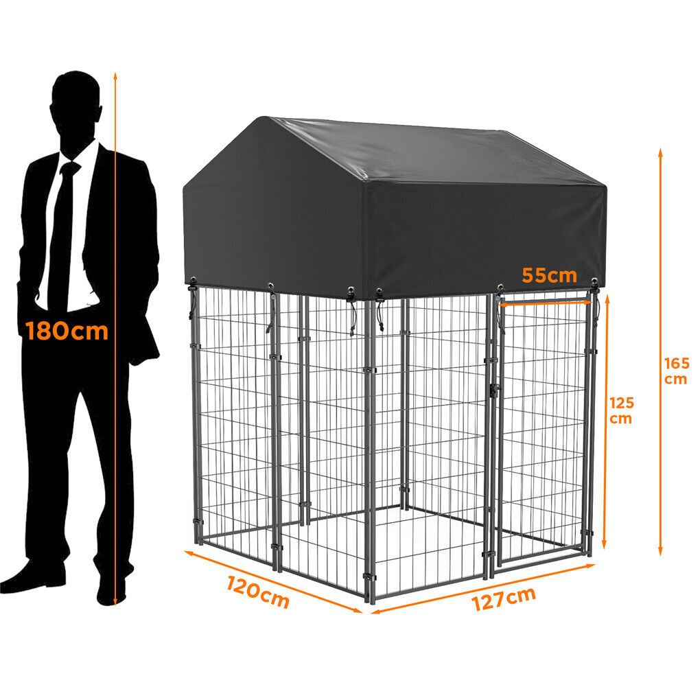 Small Outdoor Dog Kennel Pet Cage with Roof Cover 125x120x165cm Tristar Online