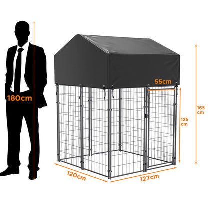 Small Outdoor Dog Kennel Pet Cage with Roof Cover 125x120x165cm Tristar Online