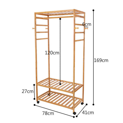 3-Tier Wooden Clothes Rack Rolling Garment Stand w/ Hooks Tristar Online