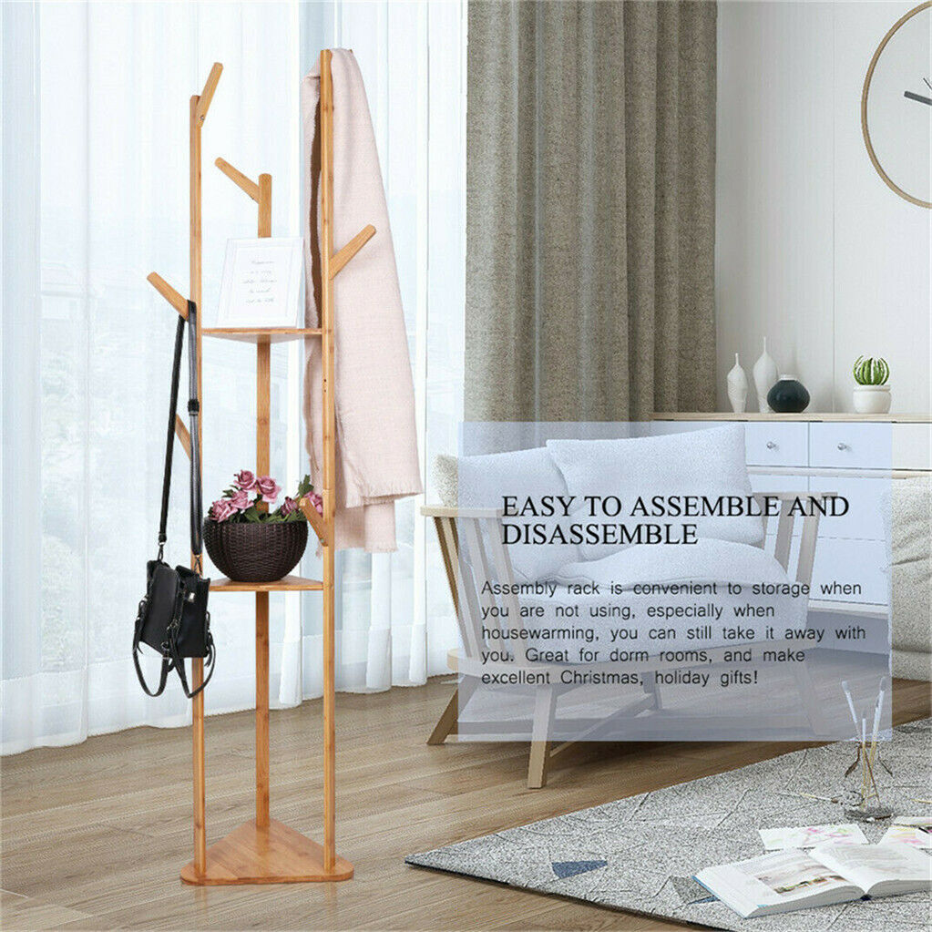 Bamboo Coat Rack Stand with Umbrella Holder - Hanging Storage Tristar Online