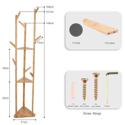 Bamboo Coat Rack Stand with Umbrella Holder - Hanging Storage Tristar Online