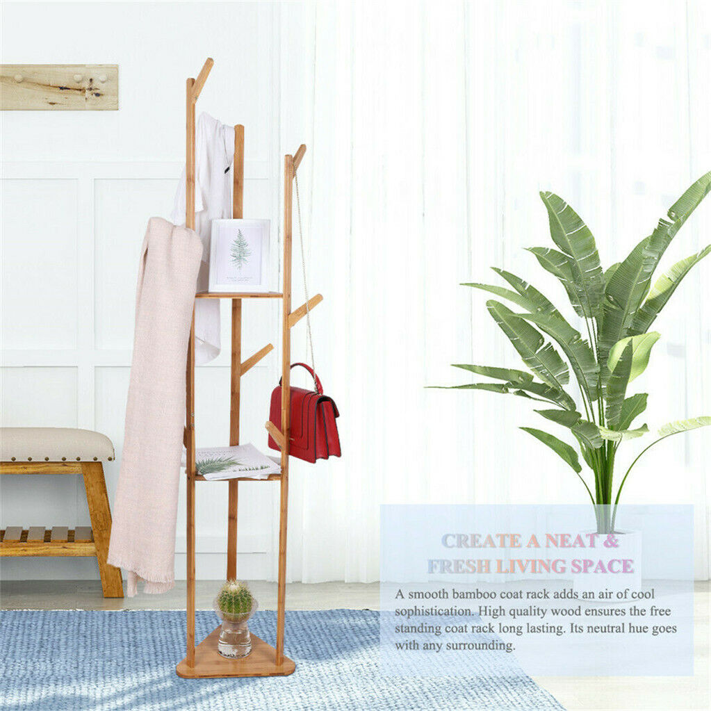Bamboo Coat Rack Stand with Umbrella Holder - Hanging Storage Tristar Online